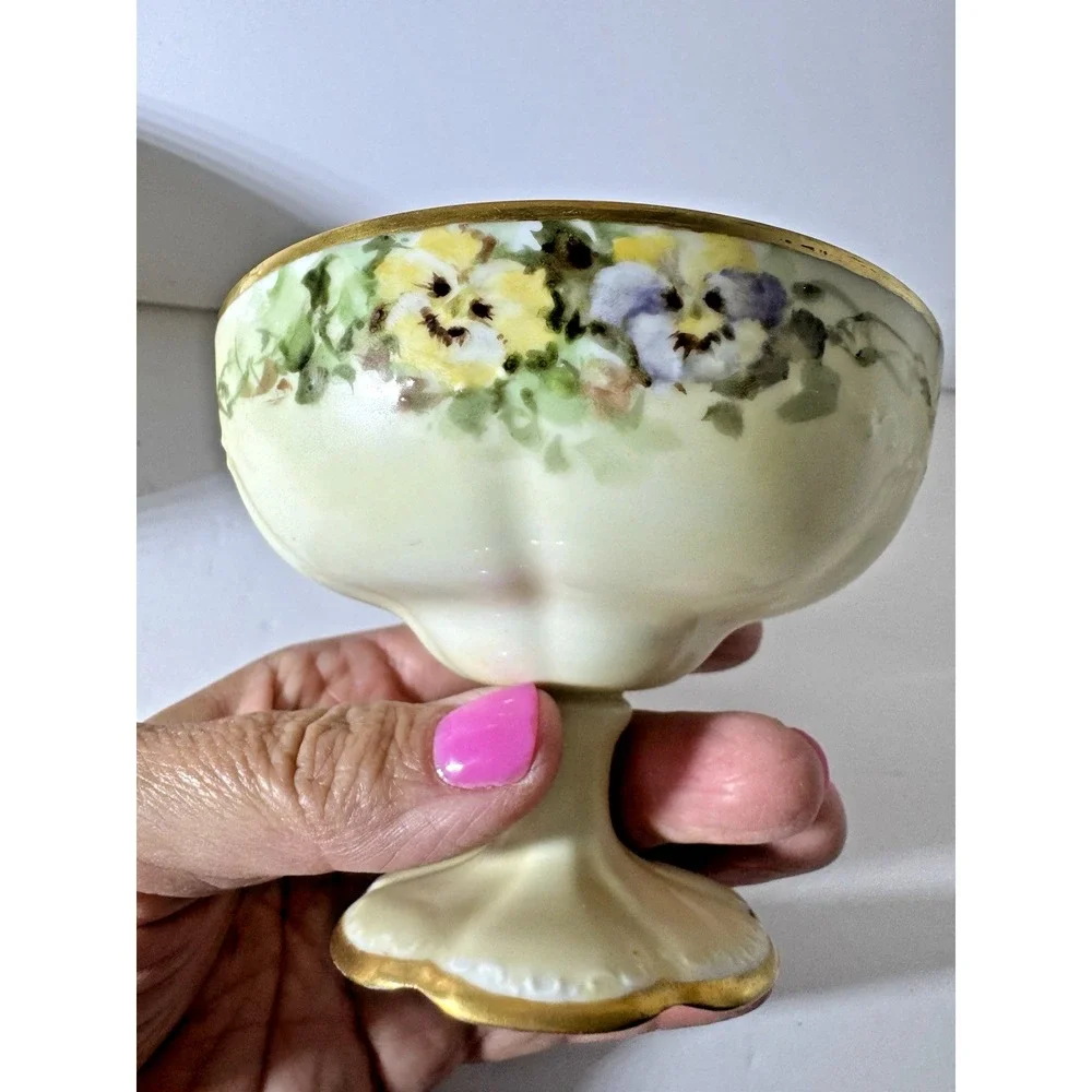Antique O&EG Royal Austria Hand Painted Floral Sherbet Cups Compotes Gold Gilt 2
